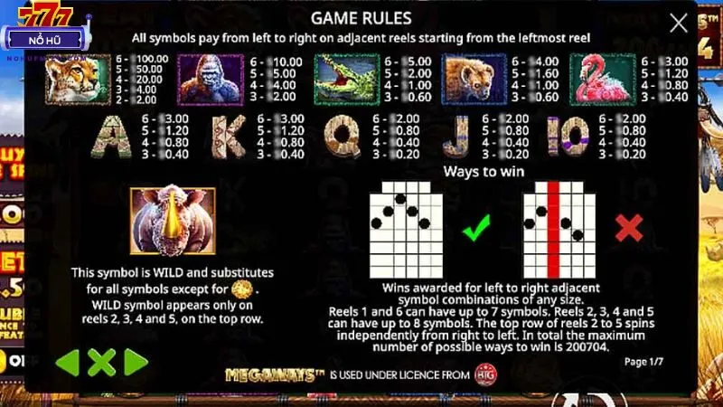 Các biểu tượng trong Nổ Hũ Great Rhino Megaways với thưởng cực chất