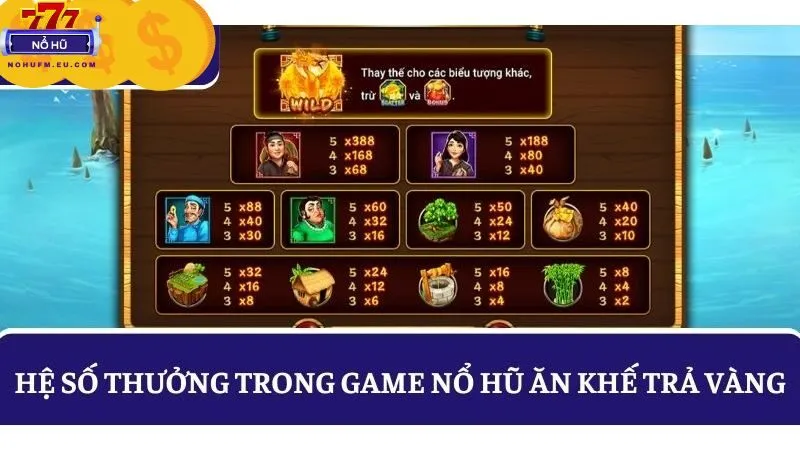 Biểu tượng trong Nổ Hũ Ăn Khế Trả Vàng đa dạng hệ số thưởng cao