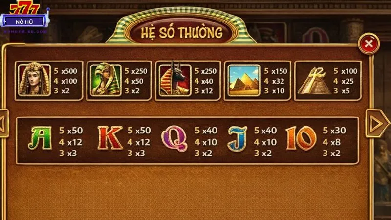 Đa dạng các biểu tượng tại Nổ Hũ Bí Mật Cleopatra