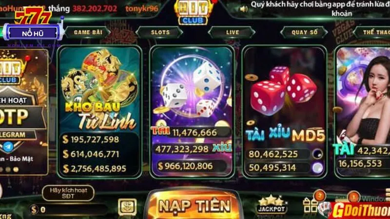 Game nổ hũ HitClub phong phú, jackpot liên tục, free spin dễ trúng