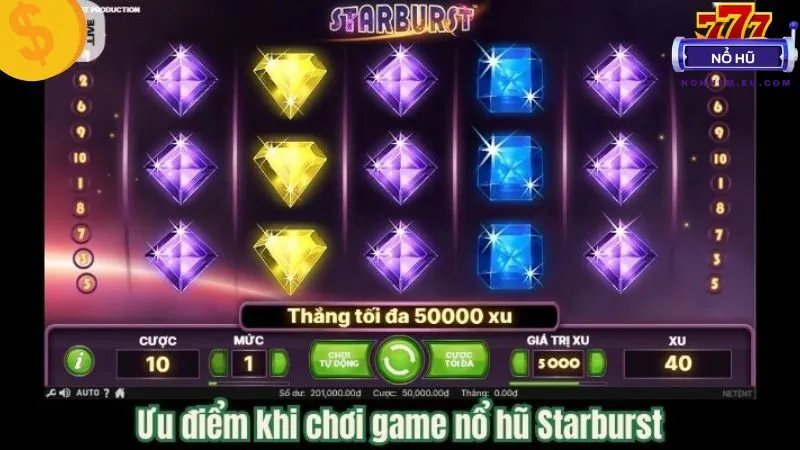 Starburst nổ hũ hấp dẫn, đồ họa sống động, Win Both Ways, RTP cao